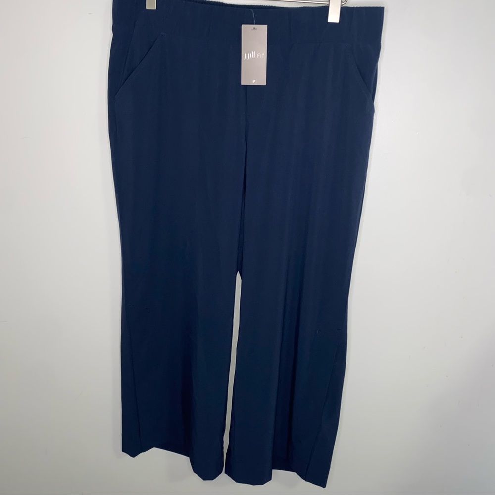 J Jill Fit NEW Wide Leg Crop Pants Flat Front navy blue size Medium Petite MP
